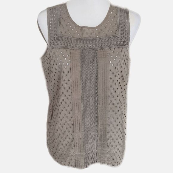 LOFT khaki green tank top, eyelet detail front, solid back, size S - Picture 1 of 7